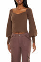 Forever 21 Gigot-Sleeve Sweater-Knit Crop Top Espresso Brown Size XS