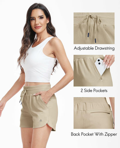 Haimont Women's Cotton Sweat Shorts 4" Khaki Loose Fit Pockets Size XL