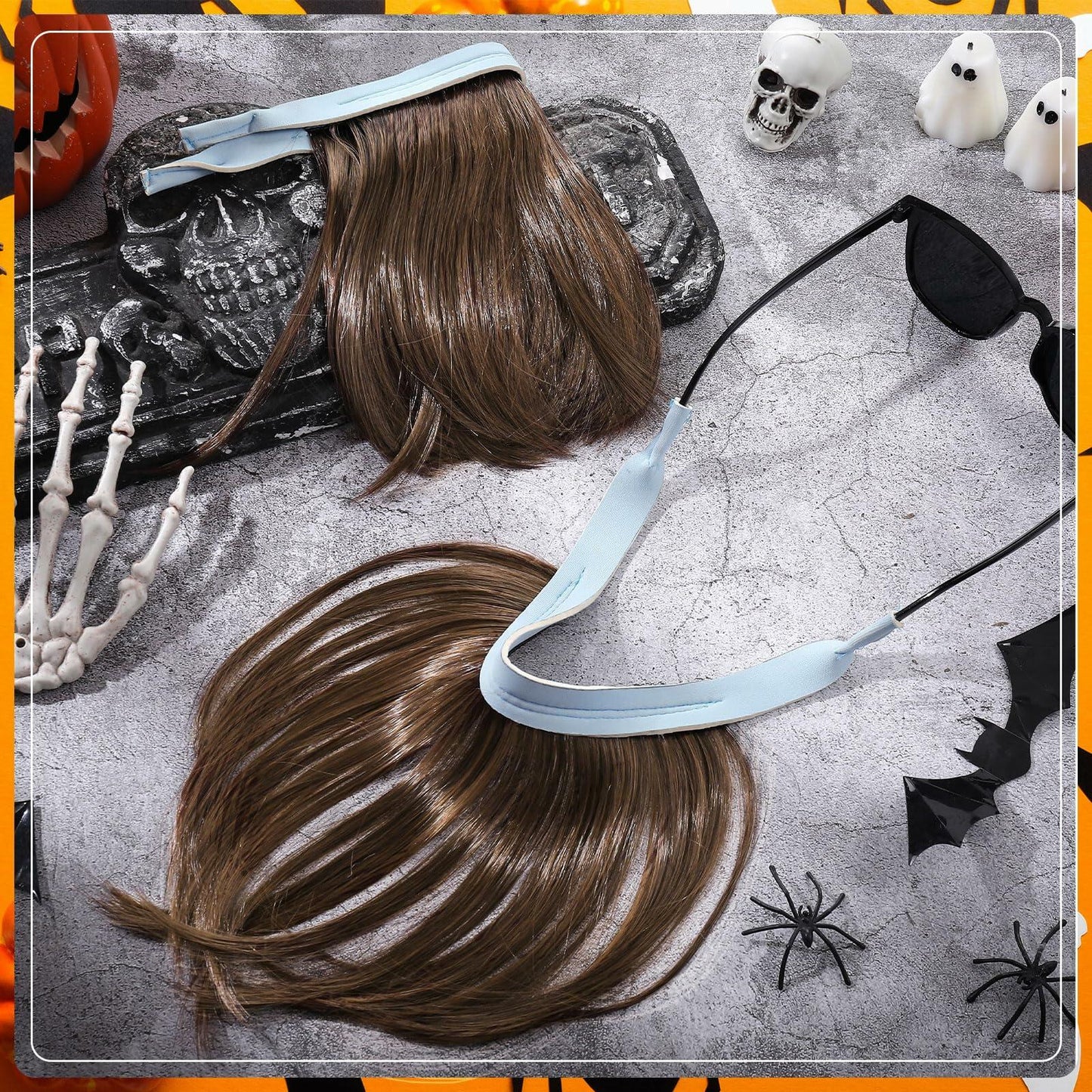 Suncalla 2 Pcs Mullet Wig Eyewear Retainer Light Brown Funny Party Cosplay