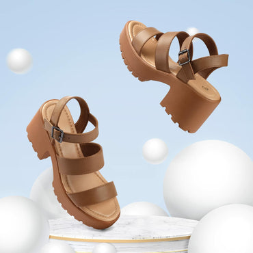OPEN BOX MySoft Women’s Platform Sandals, Ankle Strap, 3" Block Heel, Open Toe