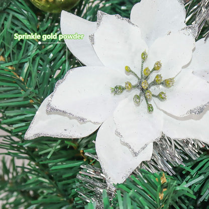KEPATO Christmas Glitter Poinsettia Christmas Tree Ornaments Pack of 12 (White)
