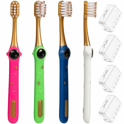 PRASBURR Toddler Toothbrush 4-Pack Galactic Adventures Soft Bristles Age 2-4+