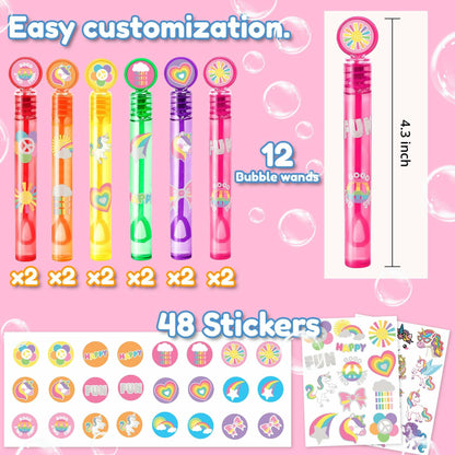 60PCS Cute Unicorn Party Favors 12 DIY Bubble Wands Birthday Goodie Bags