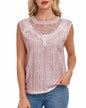 AGWISH Women’s Sleeveless Ruffle Lace Blouse Semi Sheer Floral Light Pink XL