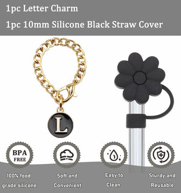 Wabogove Stanley 1pc Silicone Straw Topper & Letter L Charm 30&40oz Tumbler