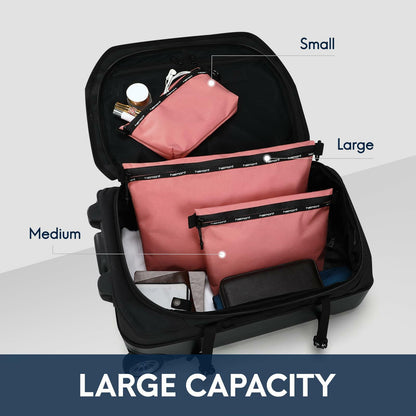 Haimont Travel Zipper Pouch Set 3-Piece Water-Resistant Pink Toiletry Bags