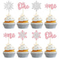Gyufise 24Pcs Double Layer Pink Glitter Snowflake Cupcake Toppers Paper