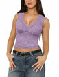 SAUNGKUAI Women's Sexy V Neck Sleeveless Lace Floral Top PinkPurple Size XL