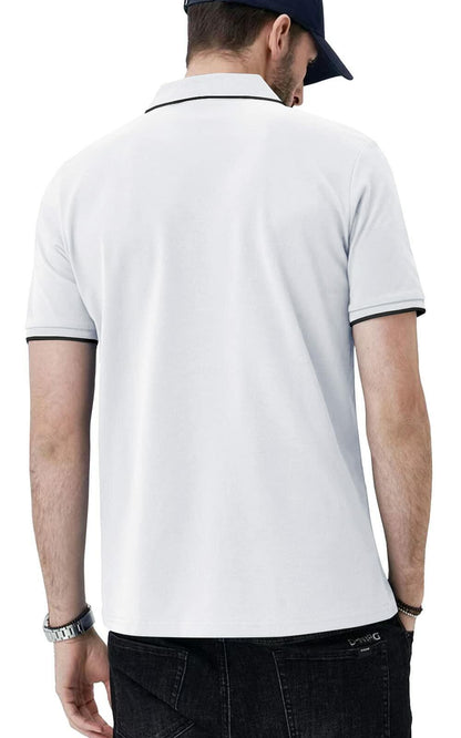 Aiyino Men's Muscle V Neck Polo Shirt Slim Fit Cotton Golf Tee White Size M