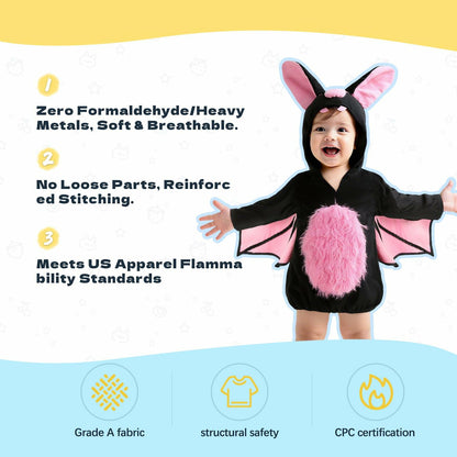 JEGERMIG Toddler Bat Plush Costume Onesie Baby Black Size 2'-2'4"