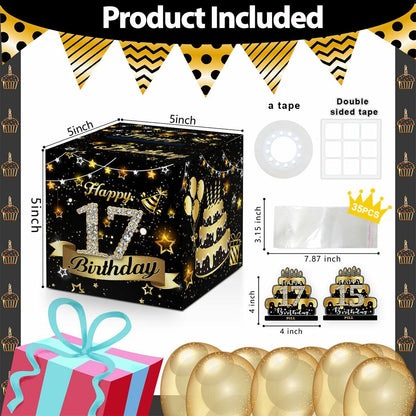 Toerifer Money Box Birthday Gift Black Gold 17th Birthday 35 Bags Size One Size