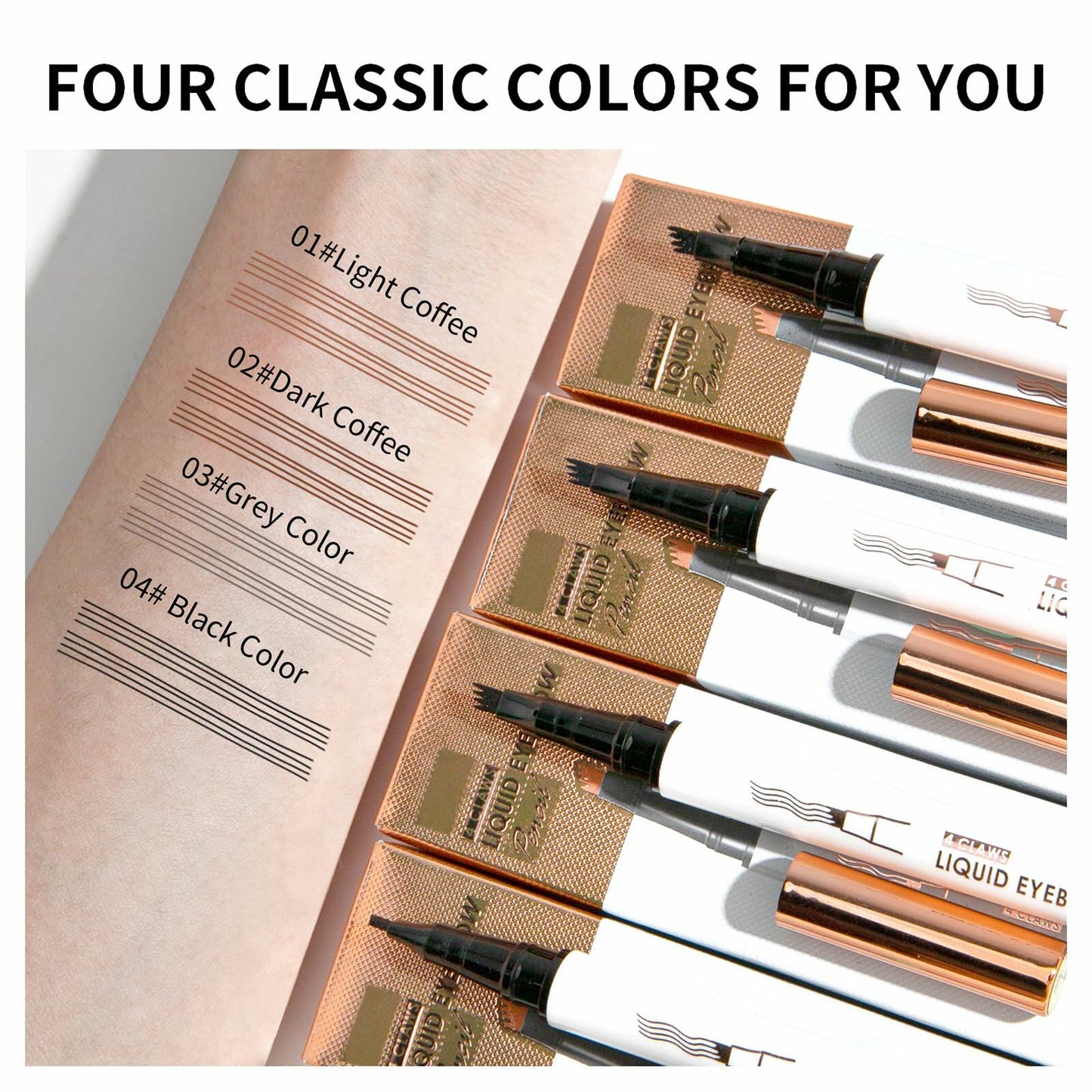 3D Waterproof Microblading Eyebrow Pen, 4-Fork Tip, Black, Long-Lasting