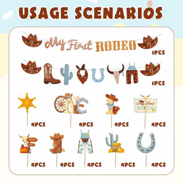36PCS My First Rodeo Boy Birthday Decorations Baby Shower Party Supplies