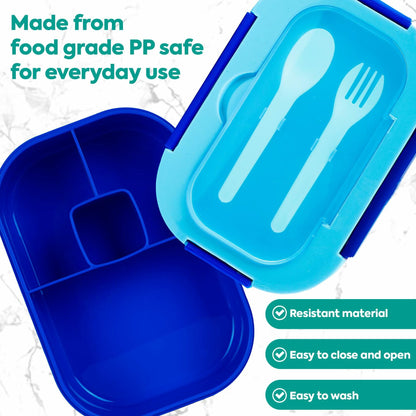 DifaBella Kids Lunch Box – 4-Compartment Bento Box with Spoon & Fork (Blue)