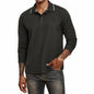 Thkzn Men’s Fleece Lined Polo Shirt Long Sleeve Button Golf Casual Black 2XL