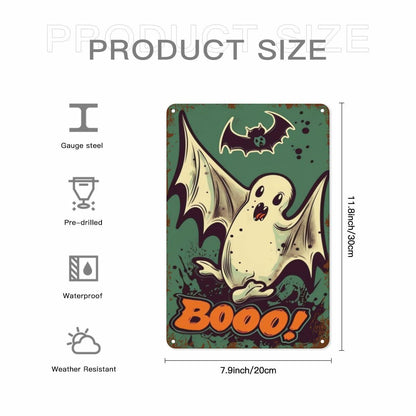 Halloween Metal Tin Sign Retro Ghost Wall Decor 8x12 Indoor Outdoor