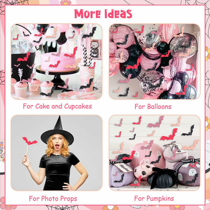 Sursurprise 48PCS 3D Halloween Bat Wall Stickers Pink Black Party Decor
