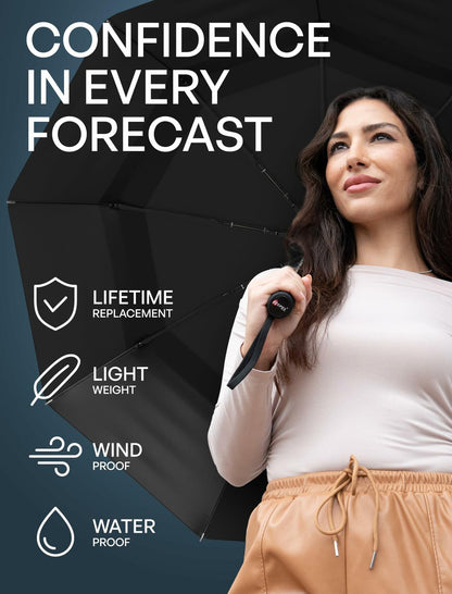 Windproof Travel Umbrella Auto Open Compact Strong Folding Rain Sun