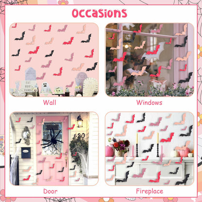 Sursurprise 48PCS 3D Halloween Bat Wall Stickers Pink Black Party Decor