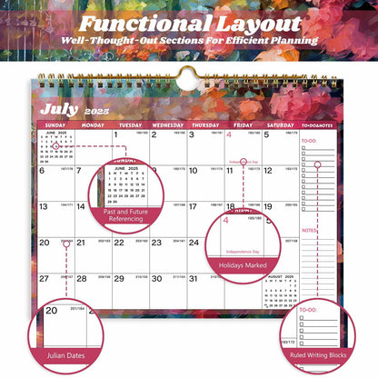 XISIDO 18-Month Wall Calendar 2025-2026 11x8.5 Flower Julian Dates