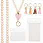 Bremorou Teacher Lanyard with ID Holder, Pink Wooden Beaded Boho Tassel