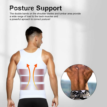 Casey Kevin Men’s Sleeveless Compression Shirt – White XL Body Shaper