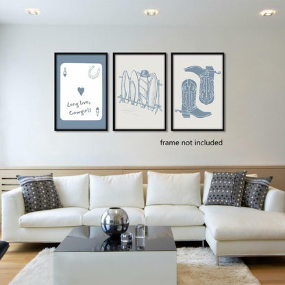 Venphude Coastal Art Canvas Set of 3 12x16in Unframed Blue Cowgirl Surfboard
