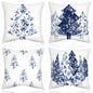 Mixweer Chinoiserie Christmas Tree Throw Pillow Covers 18x18 Blue 4 Pc
