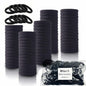 TANJY Black Hair Ties 100 Pcs Seamless Ponytail Holders Thick Hair