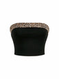 BEAUDRM Women's Leopard Crop Tube Top Strapless Sleeveless Black Size L