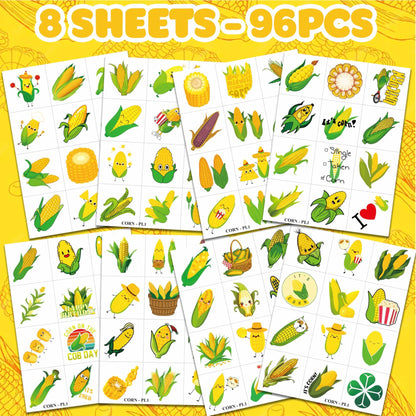 96pcs Corn on the Cob Temporary Tattoos Party Favors Kids Classroom Prizes