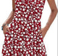 AUSELILY Women Sleeveless Floral Mini Dress Boho Pockets Red XL