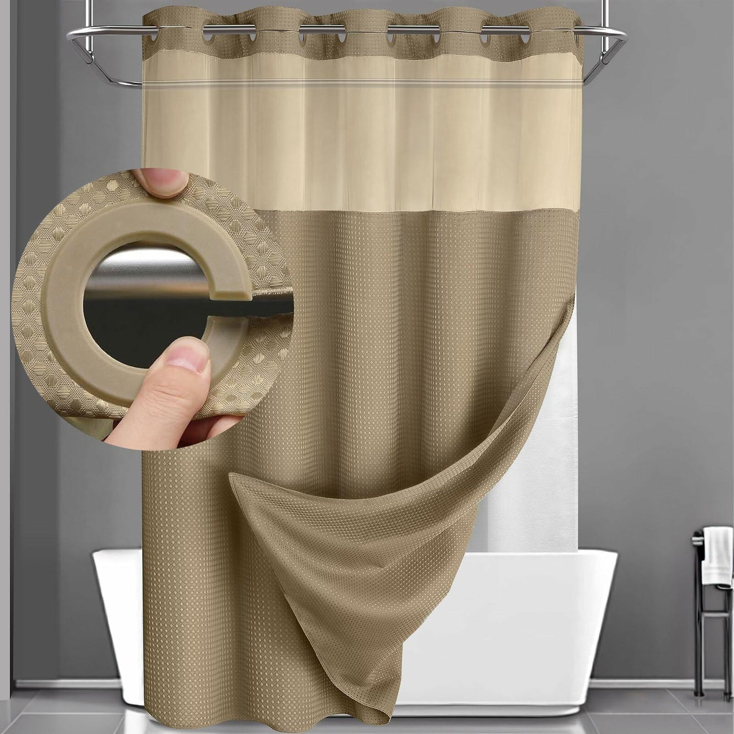 YellyHommy No Hook Shower Curtain Snap Liner Set Cyan 87x72