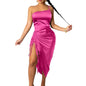 CTU Women's Satin Spaghetti Strap Ruched Dress Rosered Size M