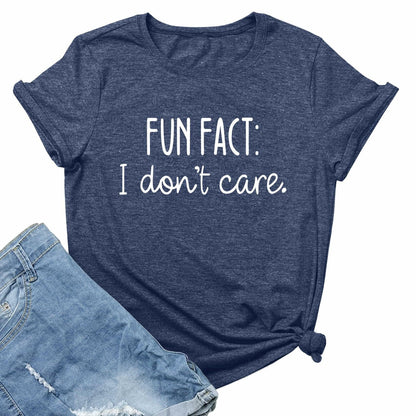 LOOKFACE Women Short Sleeve Fun FACT Graphic Tee Heather Navy Size XL