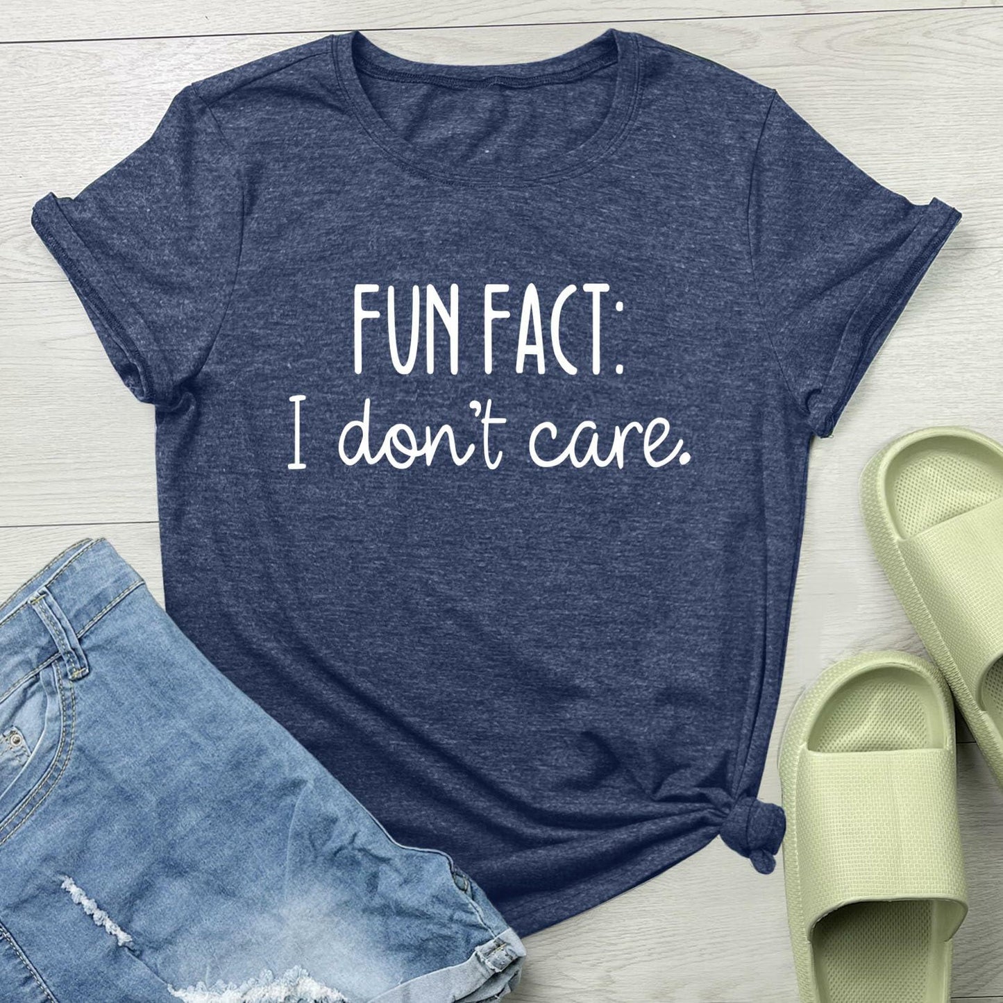 LOOKFACE Women Short Sleeve Fun FACT Graphic Tee Heather Navy Size XL