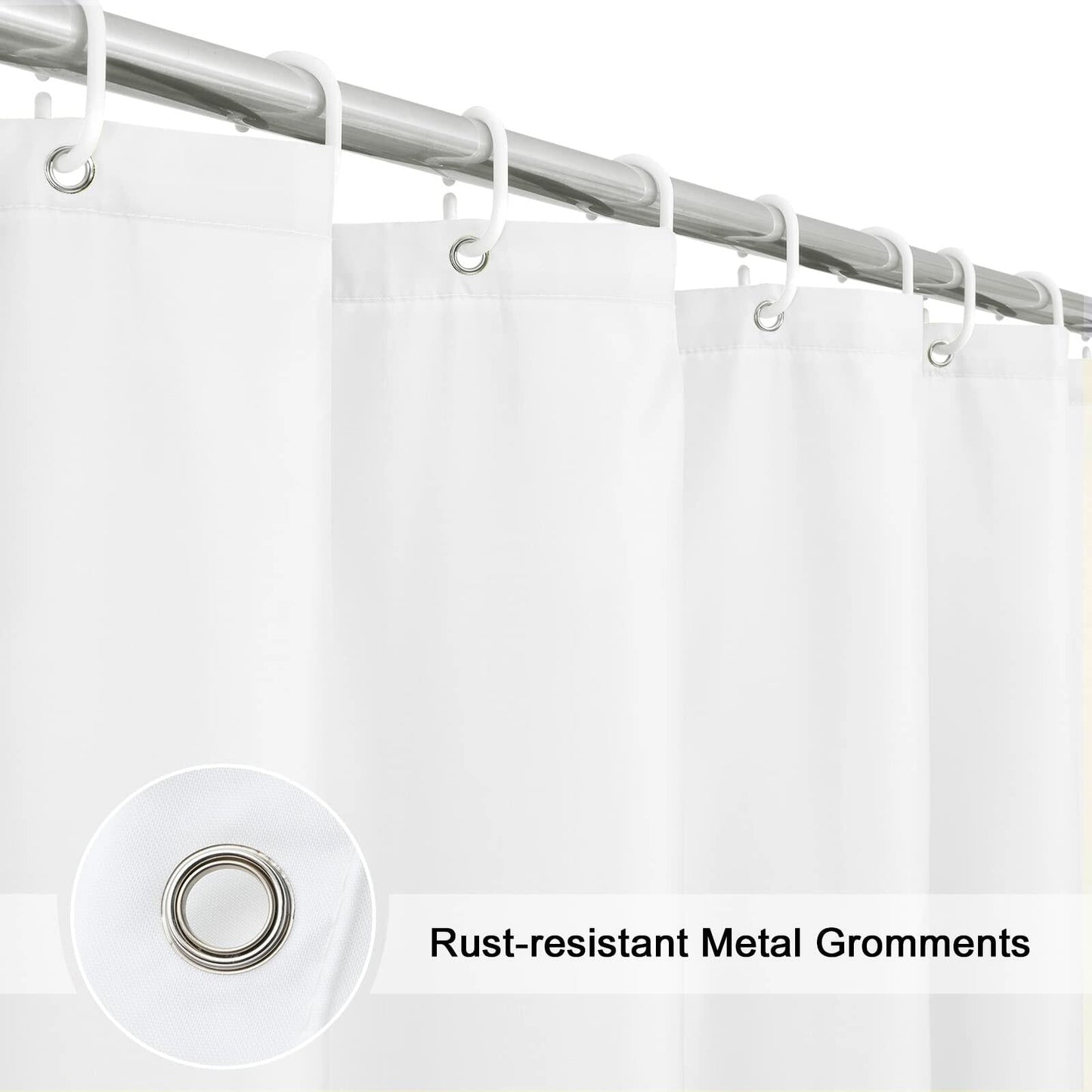 EurCross Fabric Shower Curtain Liner 72x84 White Water-Repellent Polyester