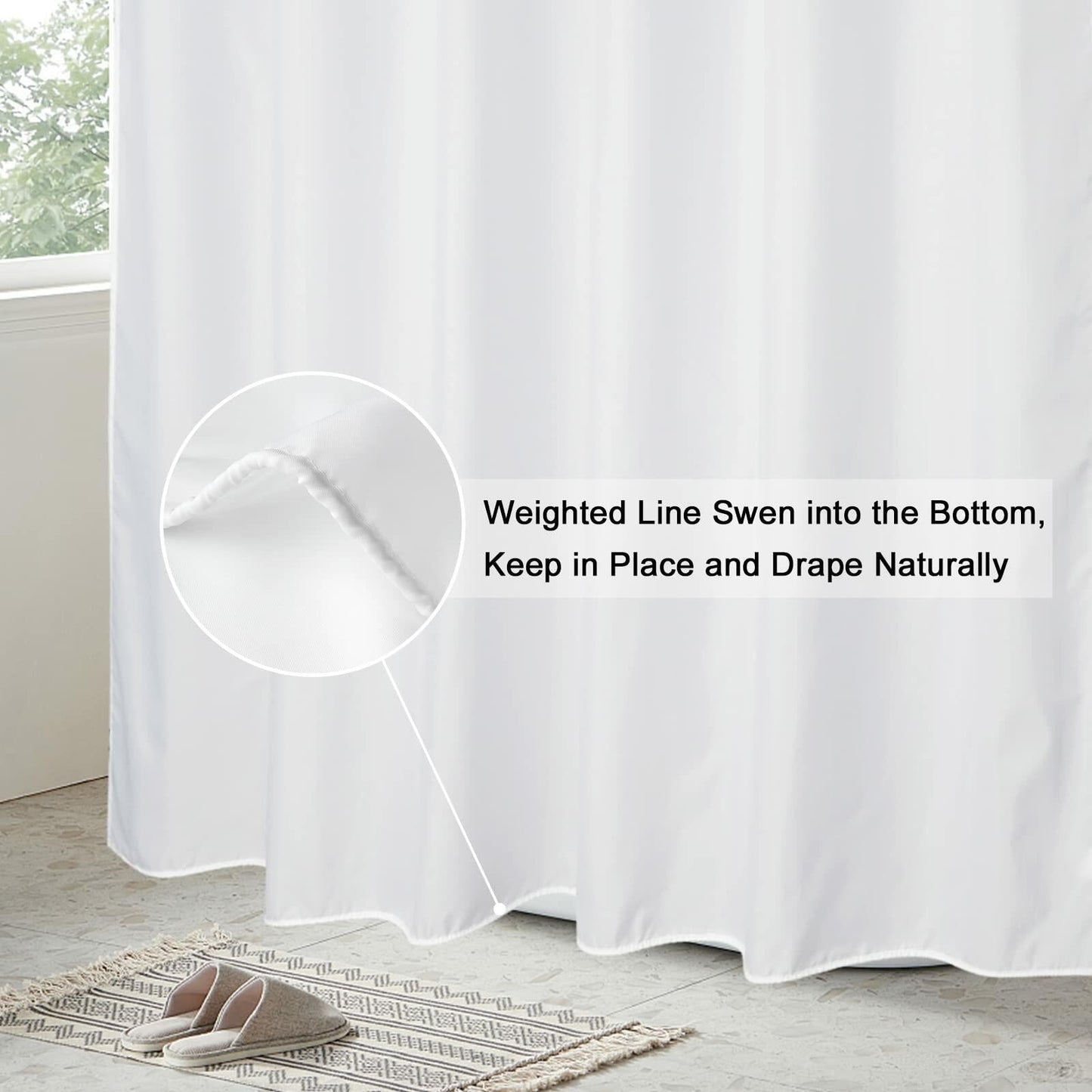 EurCross Fabric Shower Curtain Liner 72x84 White Water-Repellent Polyester