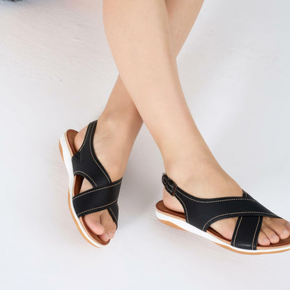 UBFEN Womens Flat Sandals Arch Support Adjustable Slingback Black Size 8