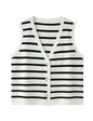 Chevara Women's Sleeveless Striped Sweater Vest V Neck White Size S