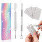 BOMOQING Cuticle Pusher 2PCS & 60 Nail Sand Polishing Tablets Silver Kit