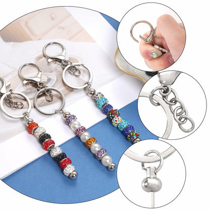 Rthjsfj 12Pcs Beadable Metal Keychain Bars for Beads DIY Craft Kit Silver
