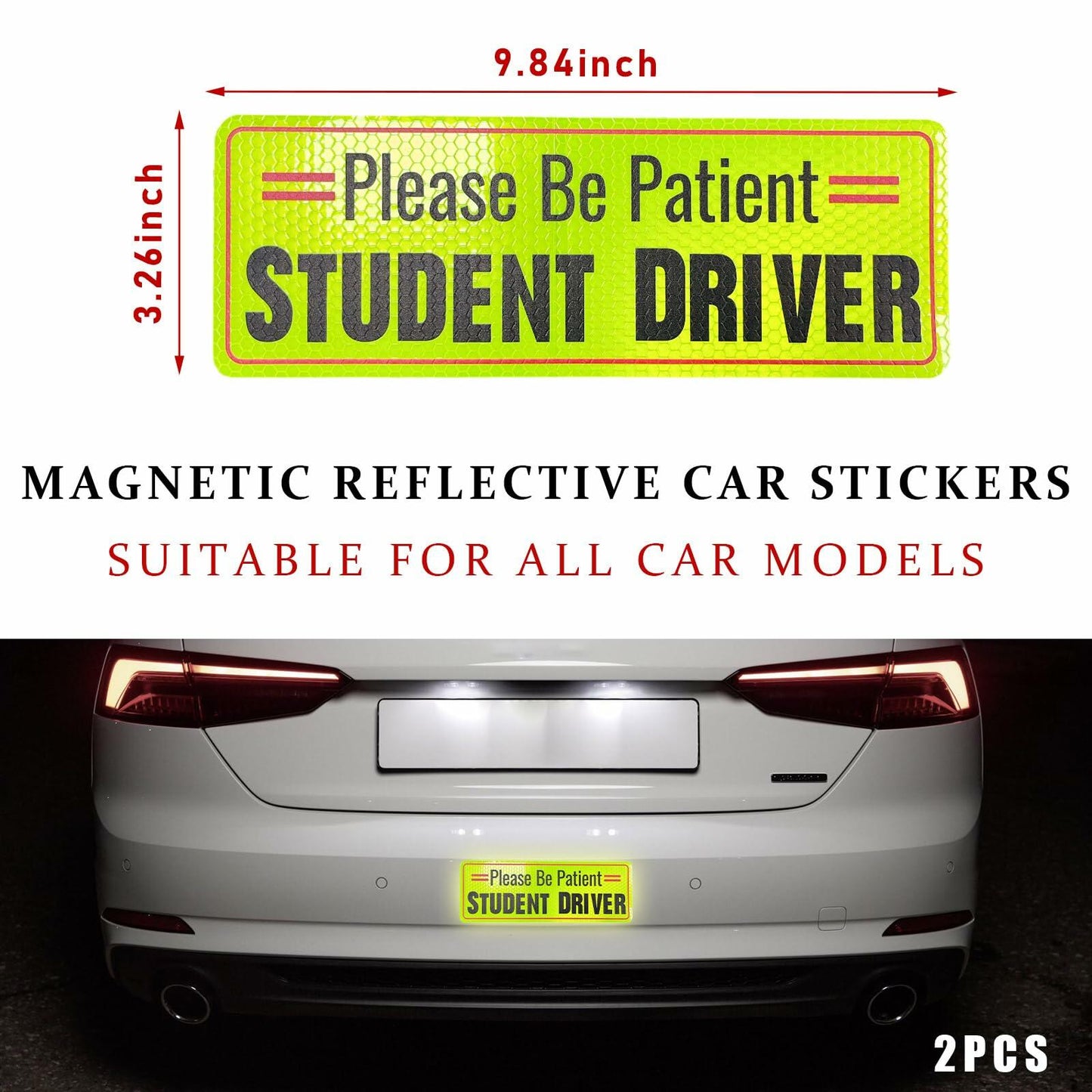 Yourkar 2PCS Magnetic Student Driver Reflective Car Safety Warning Stickers