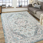FlyDOIT Vintage 5x8 Blue Floral Medallion Washable Area Rug