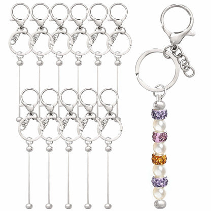 Rthjsfj 12Pcs Beadable Metal Keychain Bars for Beads DIY Craft Kit Silver