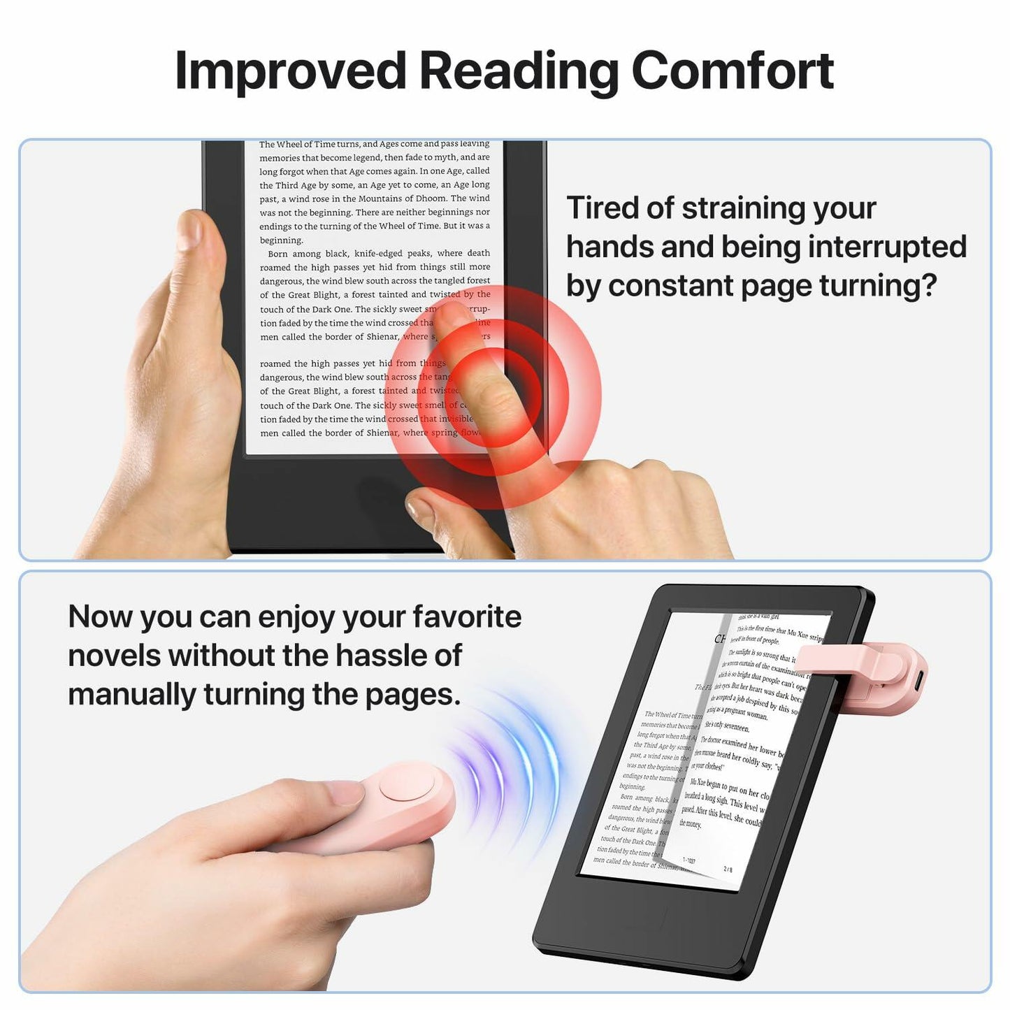 Sycelu RF Remote Control Page Turner for Kindle Paperwhite Oasis Kobo Pink