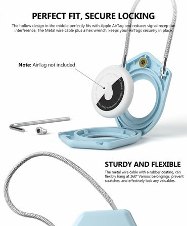 TUXON Airtag Holder Keychain with Wire Cable Blue 2 Pack Secure Lock Case