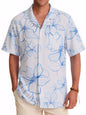 ALLOVIN Mens Hawaiian Shirt Floral Button Down Blue White XL