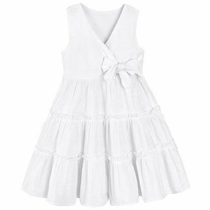 TIMOGG Toddler Girl Sleeveless Linen Cotton Dress Bow White Size 3-4T