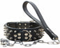haoyueer Leather Spiked Studded Dog Collar & Chain Leash Set XL Black